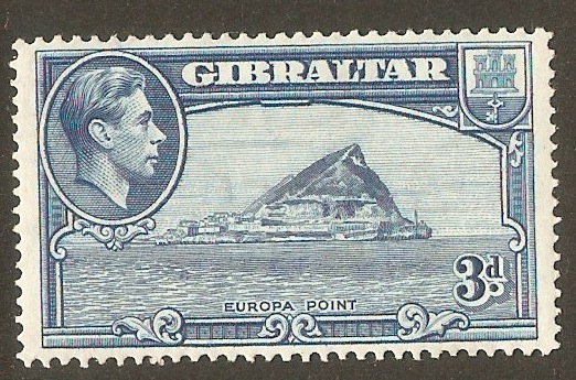 Gibraltar 1938 3d Light blue. SG125a. Perf 14.